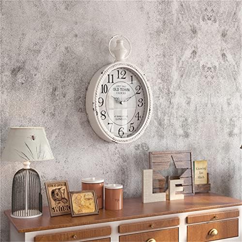 Menterry Small Retro Oval Wall Clock Antique Old Design,White Vintage Style
