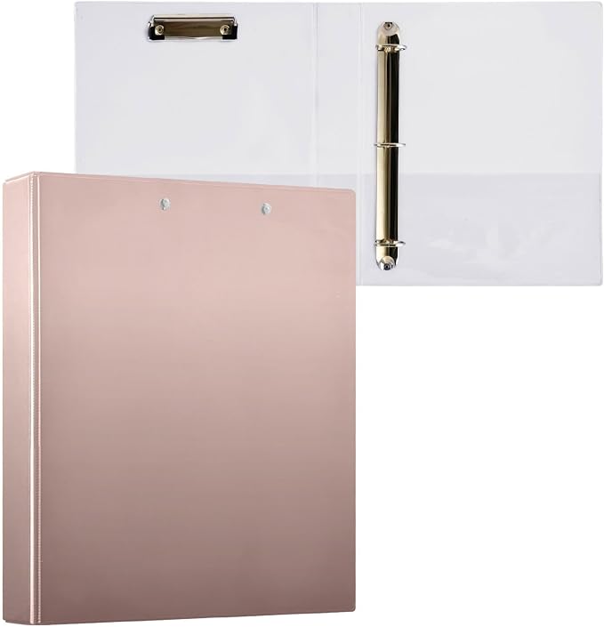 KLL Three Rings Binders 1-1/2 Inch With Interior Pockets - 1/2 Pack School Supplies Hardcover Rose Gold Gradient
