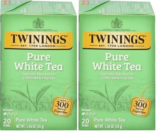 Twinings White Tea, 100% Natural Fujian Chinese Tea with a Light & Fresh Delicate Flavor, White Tea - Box of 20 Tea Bags (Pack of 2)