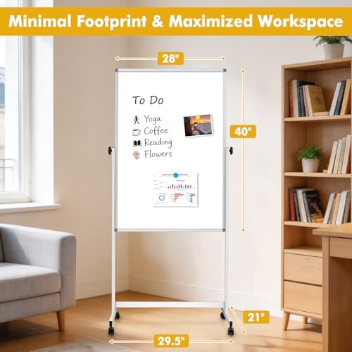 Rolling Whiteboard on Wheels 28"x40", Double-Sided Magnetic Dry Erase Board