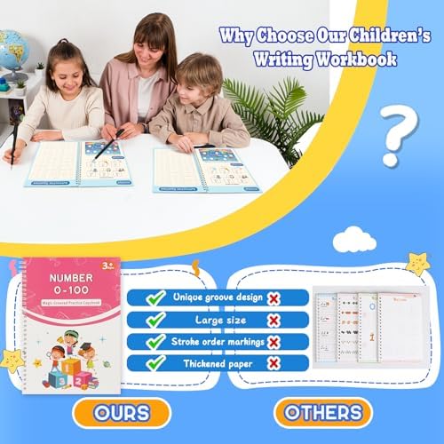 Magic Grooved Writing Practice Books for Kids, Reusable Tracing Workbooks