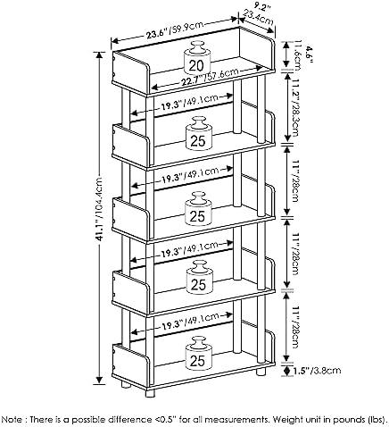 Furinno Turn-N-Tube 5-Tier Display Shelf, Open Frame, Walnut