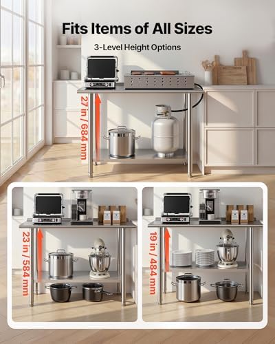 VEVOR Stainless Steel Work Table, 24x48 Inch Food Prep Table with Backsplash, Commercial Kitchen Workstation with Adjustable Undershelf, Metal Heavy Duty Utility Worktable, for Restaurant Home Outdoor