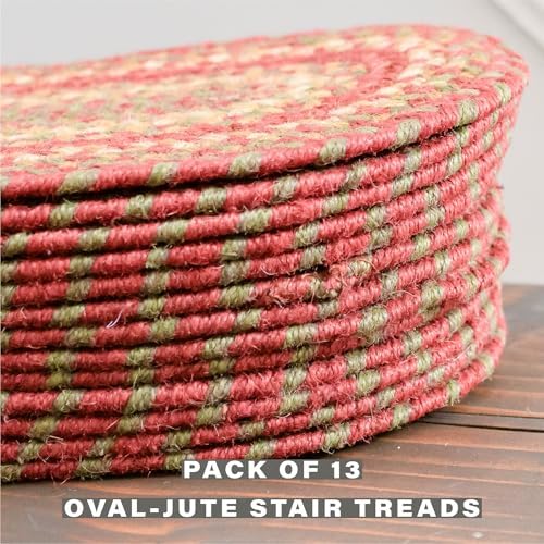 Homespice Cider Barn Jute Braided Stair Treads, Oval 8x28 Set of 13