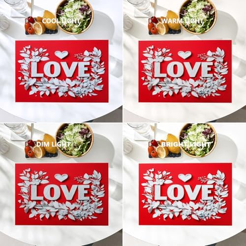 Batmerry Love Heart Linen Placemats Set of 4, Red Background with White Love Letters Washable Table Mats for Kitchen Table Thickened Heat Insulation Dining Set Indoor Outdoor 12X18 in