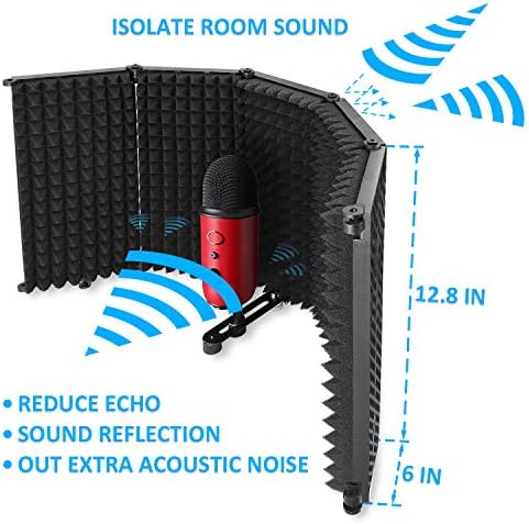 Mic Isolation Shield - Portable Studio Acoustic Sound Shield with Absorbing Foam for Microphone, Reflection Filter for Home Voice Studio (5 Panels) YOUSHARES