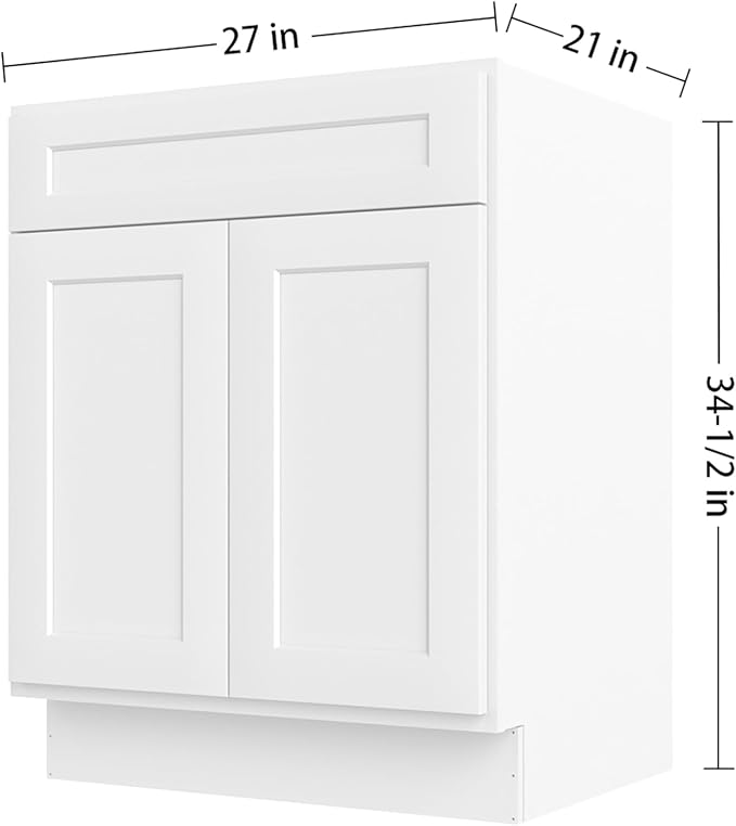 Furinno Shaker Bath Vanity Cabinet Without Top, 2-Door, White | 21 D x 27 W x 34.5 H, Adjustable Hinges, Soft-Close Shaker-Style Door, Ready to Assemble, Plywood, for Bathroom, Washroom