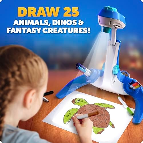 Blue Marble Learn to Draw Projector for Kids with Tracing Images | 4 Image Discs, 25 Animals and Creatures, 9 Colorful Markers, Art Projector for Tracing, Step-by-Step Tutorial, Easy Storage