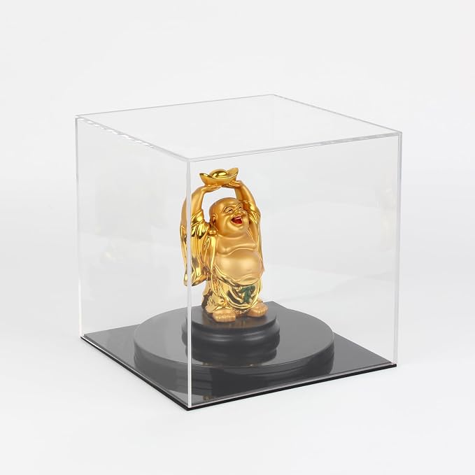 7x7x7Inch Simple Self-Assembly Clear Acrylic Box with Black Base | Acrylic Display Case with Lid Countertop Clear Square Acrylic Box Cube Acrylic Storage Containers for Office Home
