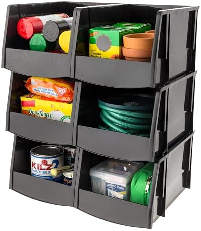 IRIS USA 6-Pack, Extra Large Stackable Storage Bins, Black