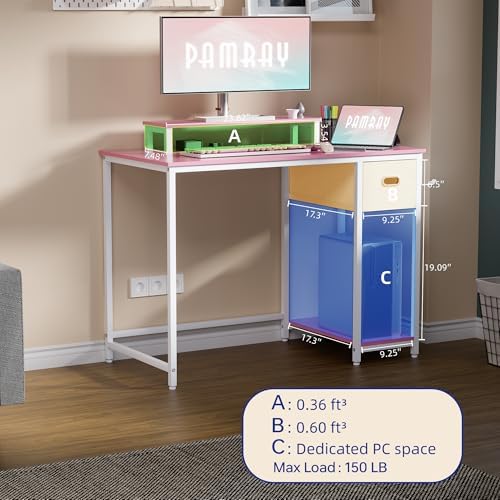 Pamray 39 Inch Small Computer Desk with Monitor Stand and Drawer for Gaming