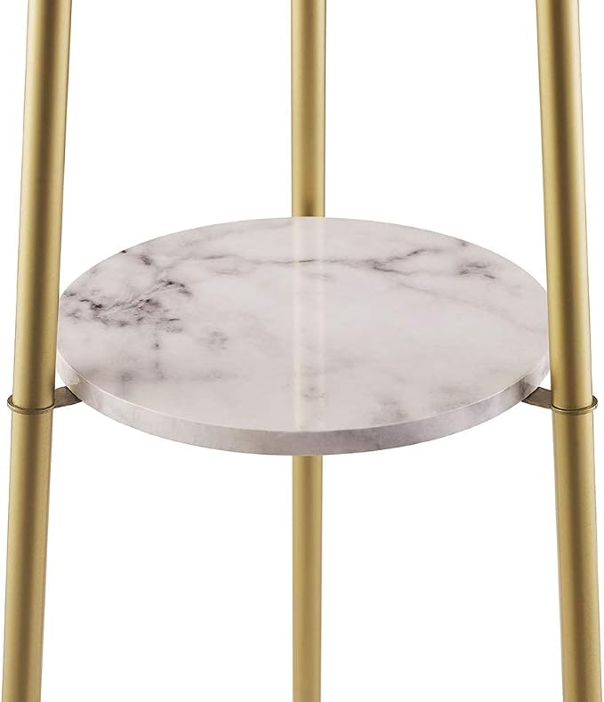 ROSEN GARDEN Floor Lamp, Standing Reading Light with Shelves and Fabric Shade, Modern Tall Pole Lamp, Accent Furniture Décor Lighting for Living Room, Bedrooms (Gold, 4-Tier)