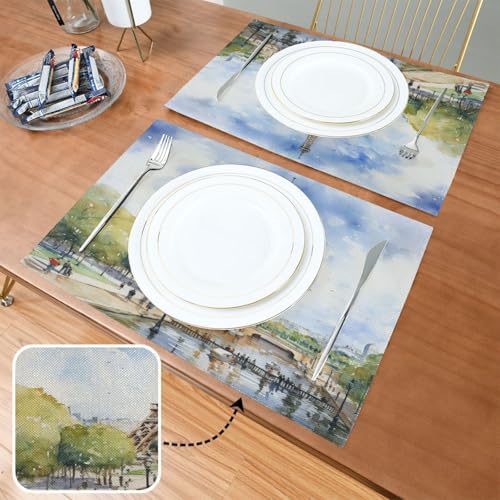 ALAZA Paris Eiffel Tower Tower Watercolor 1 PC Placemats Rectangle Table Mat for Dining Table Restaurant Kitchen Home Decor, 12" x 18"