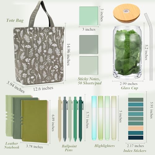 18 Pcs Study Supplies Office Stationery Set for Women, Sage Green