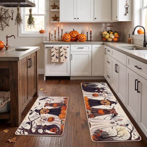 Halloween Kitchen Mats, Pumpkin Ghost Dog Kitchen Rugs