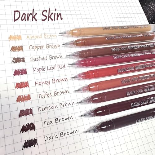 9 Colored Gel Pens Set, 0.6mm Fine Point for Black Paper & White Paper, Pens for Journaling, Adult Coloring Books, Bible, Drawing, Note Taking, Art & Journaling Supplies（Beautiful Tanned Skin）