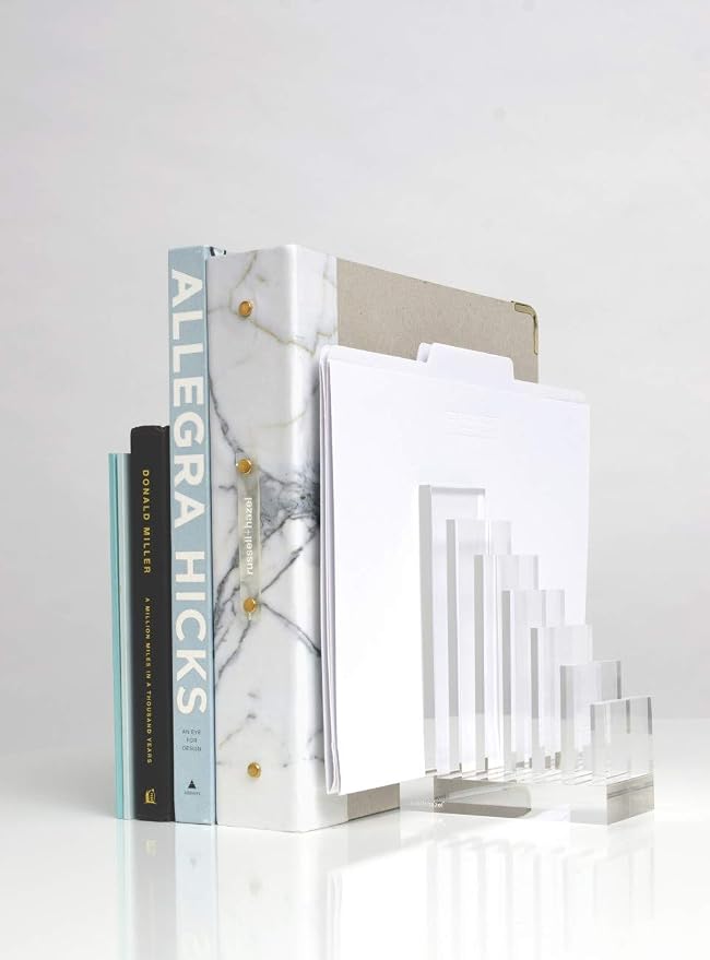 russell+hazel Acrylic Collator + Bookend | Sorts folders, mail & documents while propping up your books. Clear hard cast acrylic with eight dividers & polished edges.