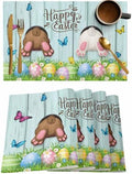 Spring Easter Placemats Set of 4, Funny Bunny Tails Rabbit Heat Resistant Washable Dining Table Mats Floral Farmhouse Decor for Kitchen&Table Linens Outdoor IndoorOutdoor Indoor