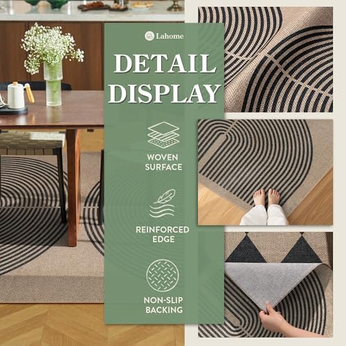 Lahome Modern Rainbow Easy Jute Rug, 3x5 Washable Rugs for Entryway Farmhouse Black Patio Carpet, Non Slip Indoor Door Mat Contemporary Outdoor Porch Carpet for Laundry Guestroom Room Decor