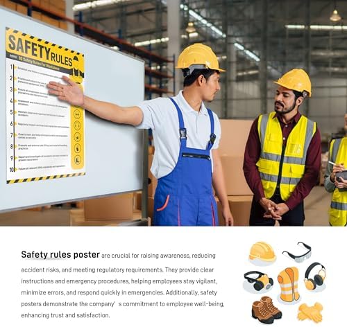 Workplace Safety Rules Poster 18'' x 24'' - OSHA Compliant Safety Rules Poster for Workplace, Warehouses, Office & Industrial, Laminated Workplace Rules Poster Guidelines Waterproof, Tear-Resistant
