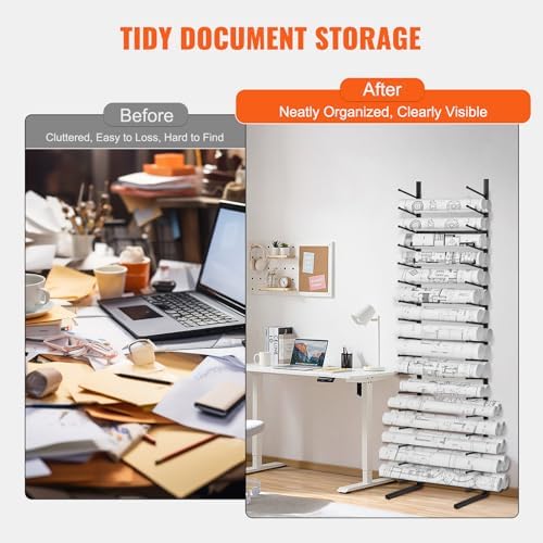 VEVOR Blueprint Storage Rack, Hanging Poster Display Rack 16-Tier, Vertical Blueprint Roll File Holder 2 Rolls/tire, Roll File Storage Rack for Blueprint Map Poster