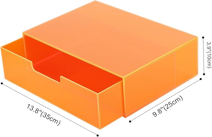 Gelite Acrylic Desk Organizer with Drawer for Makeup Vanity Stackable Desktop Storage Box for Office Supplies, 13.8 x 9.8 x 3.9’’, Neon Orange