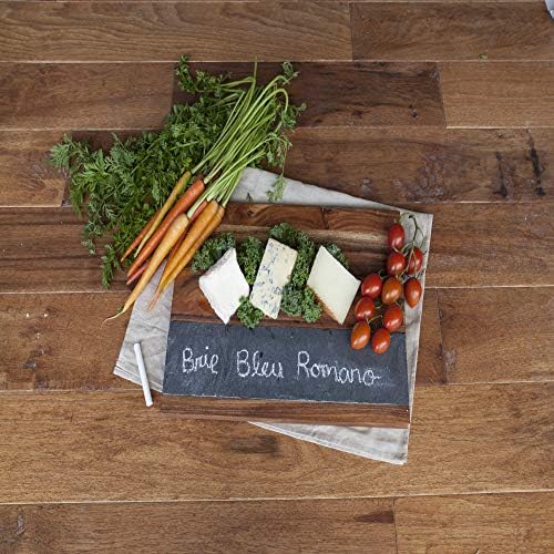 Twine Rustic Farmhouse Wood with Slate Cheese Board and Chalk Set, Acacia Wood and Natural Slate Cutting Board, Soapstone Chalk, 15" by 11", Gourmet Gift Set