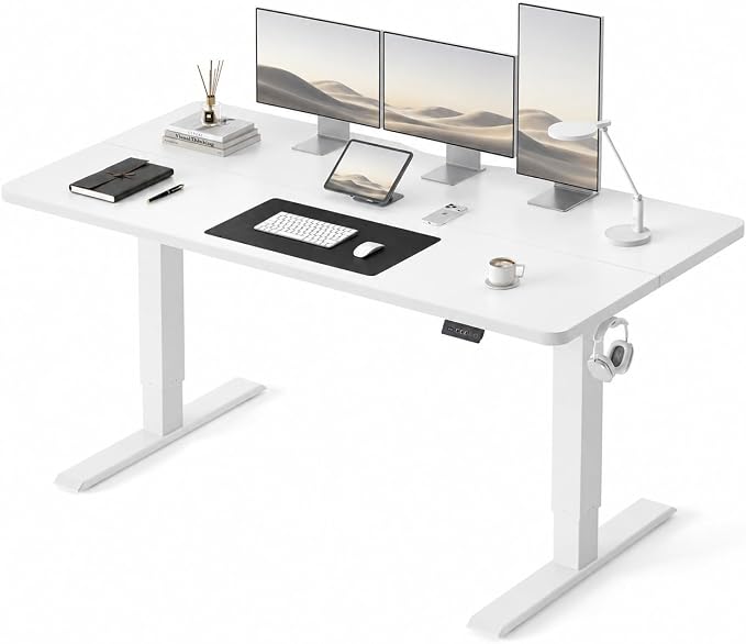 CubiCubi 63x28 Large Electric Standing Desk, 28" Deep Desktop, White | Wide Surface, Sit to Stand, Computer Workstations, Home Office Desk, Next-Gen Frame, Advanced Motor, 176 lbs Capacity