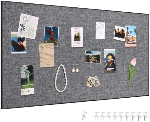 SELEAD Linen Bulletin Board 48” x 24” - Black Aluminum Frame, Grey Fabric