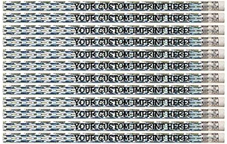 Personalized Pencils - Round - Glitz & Glitter Foil Theme - Full Color Print w/your name, message, text or logo - Express ** FREE PERSONALIZATION ** Great gift ideas - 12/Set (SILVER PRISM)