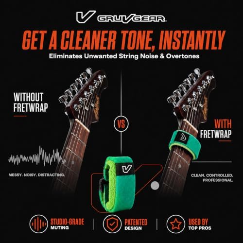 Gruv Gear Fret Wrap & Guitar Mute, Fretwrap for Acoustic, Electric & Bass | String Dampener Recording, Tapping & Practice Accessory (1 Pack, Large Green, Fits 6 String Bass, 8 String Guitar)