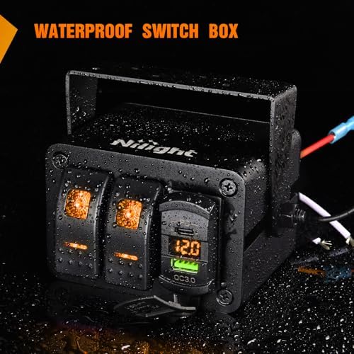 Nilight 2 Gang Rocker Switch Box 12V SPST ON Off Orange LED Waterproof