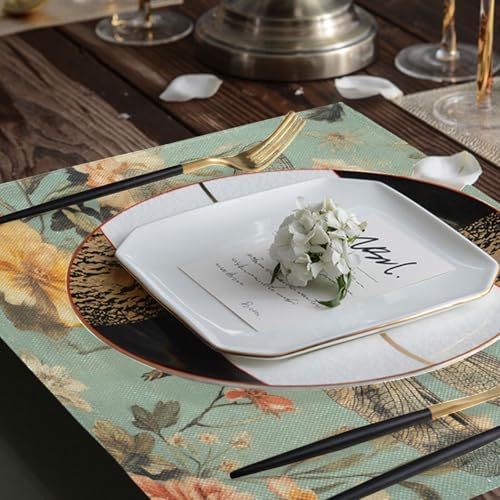 ALAZA Vintage Dragonfly Floral 1 PC Placemats Rectangle Table Mat for Dining Table Restaurant Kitchen Home Decor, 12" x 18"