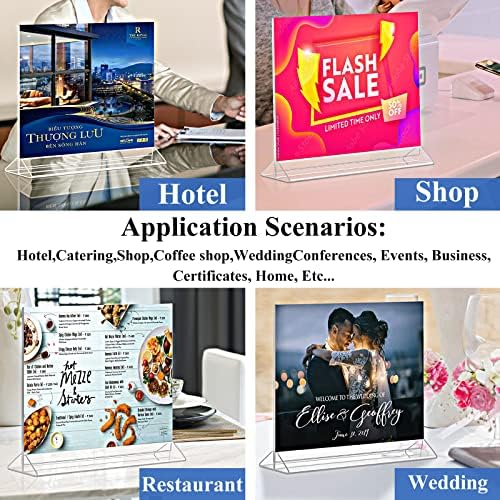 Horizontal Acrylic Sign Holder 8.5 x 11 - Double Sided T Shape Menu Table Stands, Plastic Paper Flyer Display Stand, Clear Picture Photo Frames for Wedding, Office, Store, Restaurant (6 Pack)
