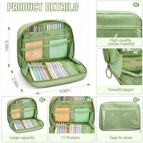135 Pcs Book Annotation Kit Aesthetic Pencil Case Bag 12 Highlighter 11 Gel Pen 1 Marker 300 Sheet Transparent Sticky Notes Pad 2640 Index Stickers Bible Study Supplies(Kawaii,Green)