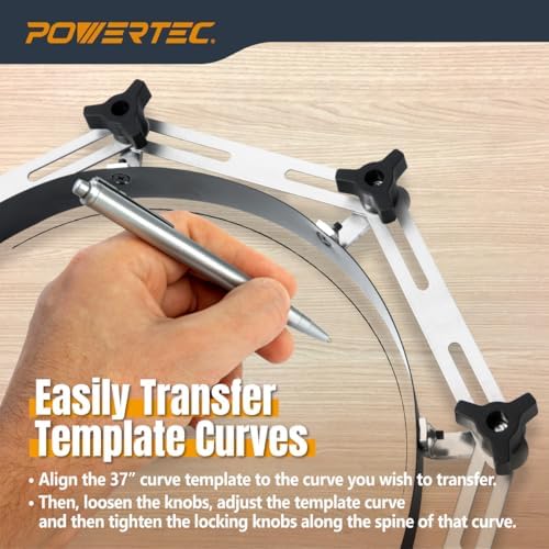 POWERTEC Flexible Curve Template Ruler 37", Wood Curve, Woodworking Profiling Strip, Template Tool Metal Steel, Durable Bendable Segmented Professional Contour with Knobs & Locking Mechanism - 71056