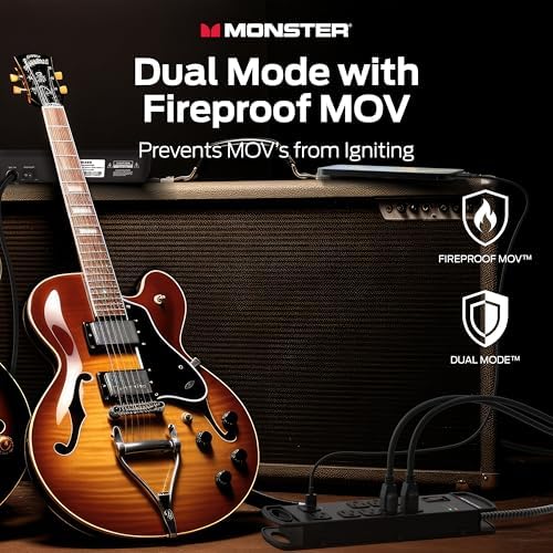 Monster Pro MI Professional Surge Protector Power Strip with Fireproof MOV Technology for Computers, Amplifiers, Pedal Boards, and Pro Audio Gear