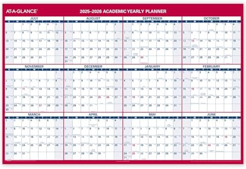 AT-A-GLANCE Erasable Calendar 2025-2026, Dry Erase Wall Planner, 48" x 32", Extra Large, Academic & Regular Year, Double Sided, Horizontal (PM326S28)