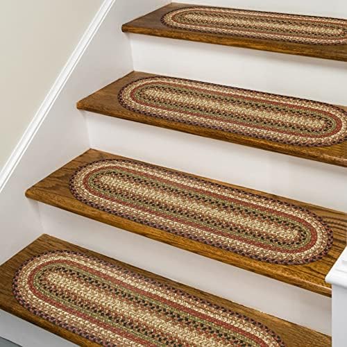 Homespice Gingerbread Jute Braided Stair Treads, Oval 8x28 Set of 13