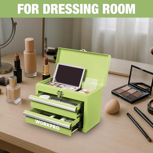 WORKPRO Portable Mini Metal Tool Box with 2 Drawers
