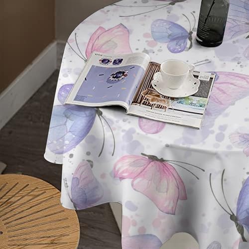 Purple Butterfly Tablecloth, Watercolor Pink Butterfly Abstract Cartoon Print Table Cloth for Farmhouse Kitchen Dinning Room Picnic Parties Home Decor, 36x36in