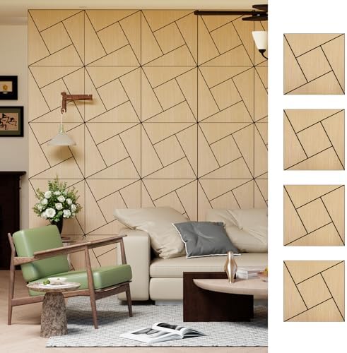 4 Packs Acoustic Wall Panels - Self-Adhesive 3D Wood Slat Wall Panel- Peel and Stick Sound Absorbing Panels for Noise Reducing - Feature Wall Decor for Home & Office