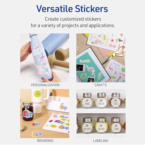Avery Printable Vinyl Sticker Paper, 8-1/2" x 11", Matte White, Permanent Adhesive, Laser Printer Compatible, 7 Sheets Total, Ideal for Decal Stickers, Giveaways, Decals for Water Bottles, and More