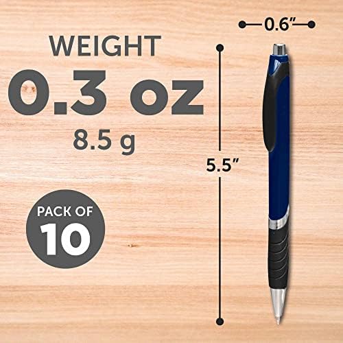 DISCOUNT PROMOS Ballpoint Pens With Rubber Grip - 10 pack - Black Ink Ball Point Pen with Soft Touch Plastic - Navy Blue