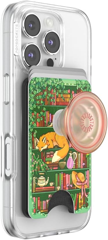 PopSockets Phone Wallet for MagSafe with Grip- Stored Shelves | PopWallet, Holds 3 Cards, Magnetic, Removable, Secure, Bookish, Book, Reading