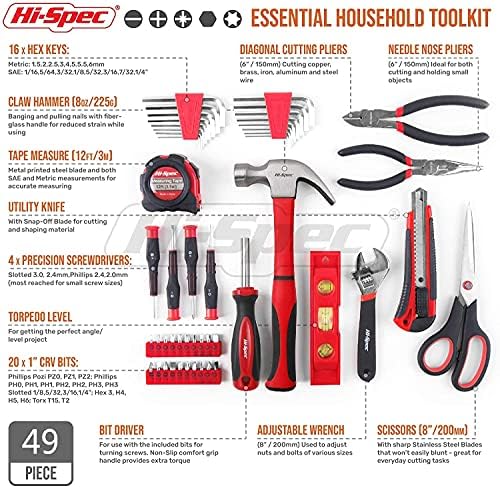 Hi-Spec Home Tool Kit in a Portable Toolbox Case Office and College Set