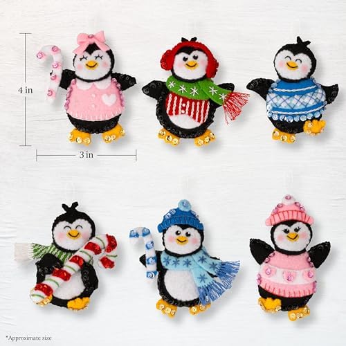 Bucilla Felt Applique 6 Piece Ornament Making Kit, Winter Land Penguins, Perfect for DIY Arts and Crafts, 89668E