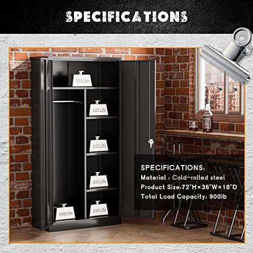 Greenvelly Metal Storage Cabinet with Lock Door,72" Locking Steel Storage Wardrobe Cabinet,Employees Locker Closet Clothing Coat Steel Wardrobe Cabinet with Hanging Rod for Garage,Home Office,Gym
