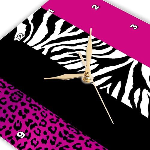 Janna Salak Designs DPP_35436_1 Pink Black and White Animal Print Leopard and Zebra Wall Clock, 10 by 10-Inch