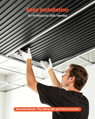 VEVOR 24 x 48 in PVC Ceiling Tiles 12-Pack 3D Black Linear Slat Panels, Smooth PVC Sheet for Drop Grid only, Impact-Resistant, Paintable Surface, Easy Cut, Modern Decorative Style for Home, Office